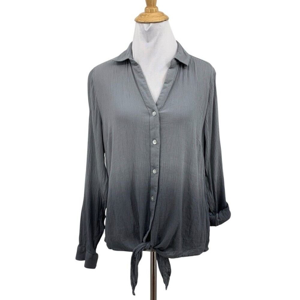 J Jill Blouse Womens S Small Iron Steel Ombre Gauze Tie Front Button Front Shirt